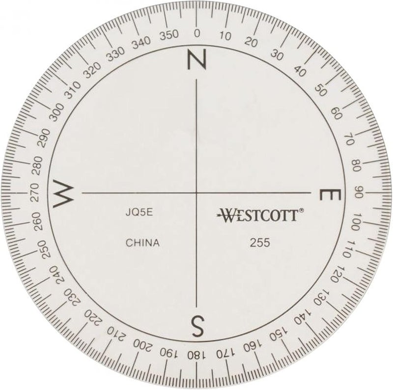 Westcott 360-Degree Compass Protractor, Crystal Clear Transparent Dial, Calibrated for 360-Degree Accuracy, Back-to-School, School Supplies, Classroom Supplies, 3 1/2-Inch - Image 1